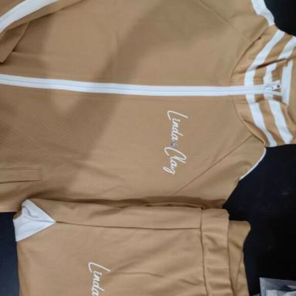 Women's Stylish Activewear Tracksuit Striped Cream/White Stripe Pants 2 Pc Set - Picture 3 of 6